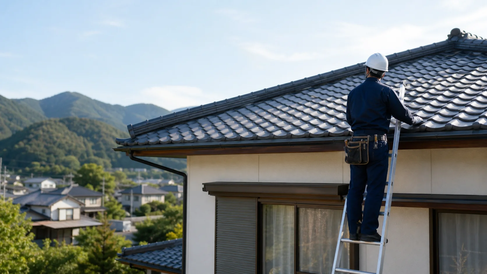 栃木の住宅屋根を点検する屋根職人のイメージ